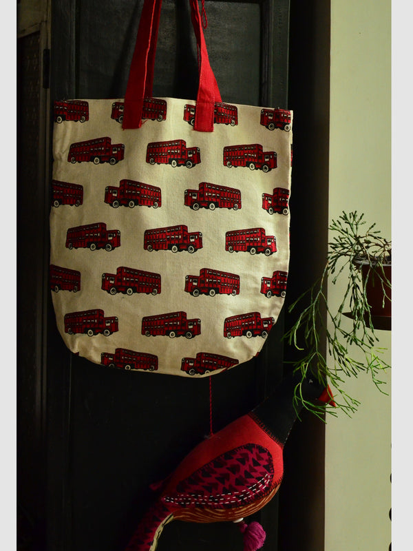 PRINT CANVAS BUS RED BAG