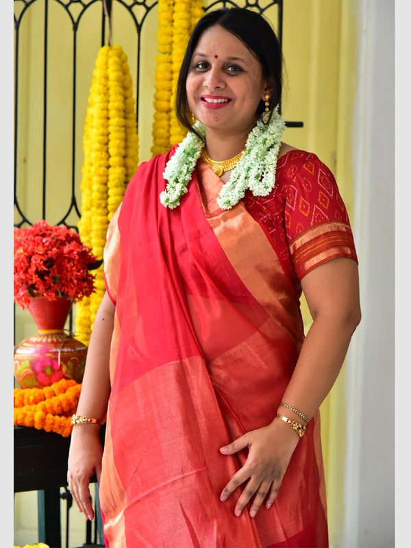 TISSUE BORDER SAREE (RED)