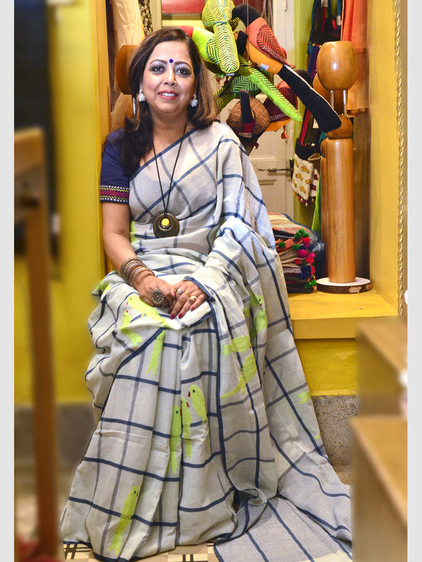 INDIGO COTTON PAKHI SAREE
