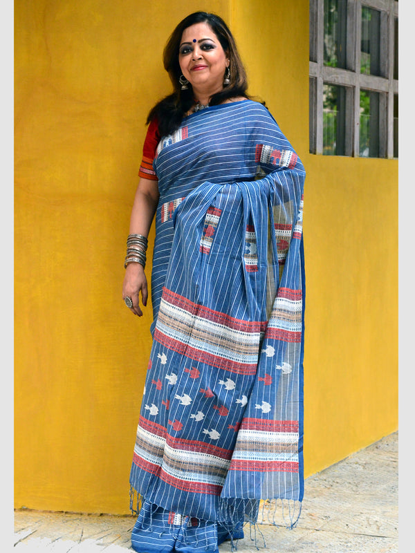 INDIGO COTTON FISH SAREE