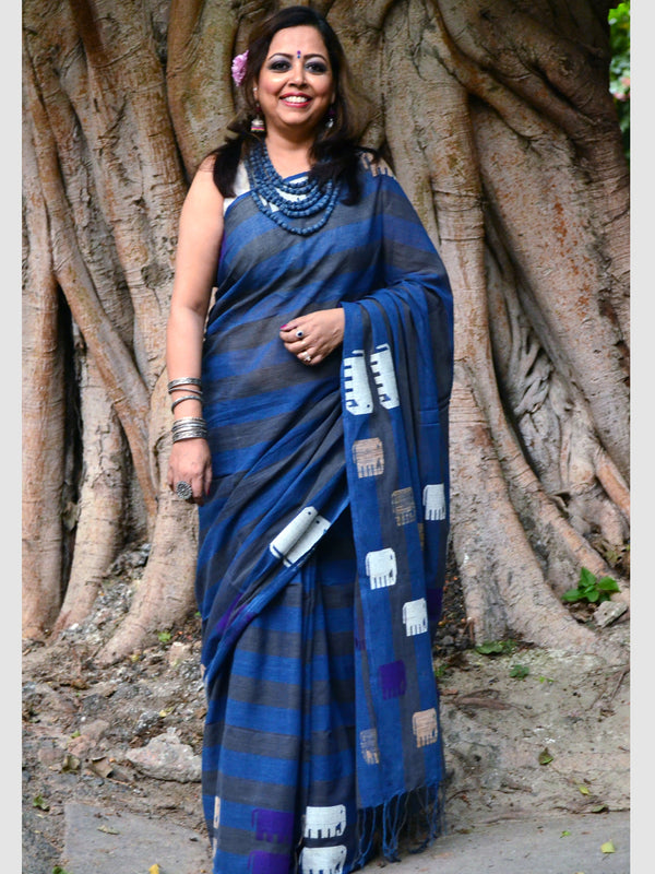 INDIGO COTTON HATI BUTI SAREE